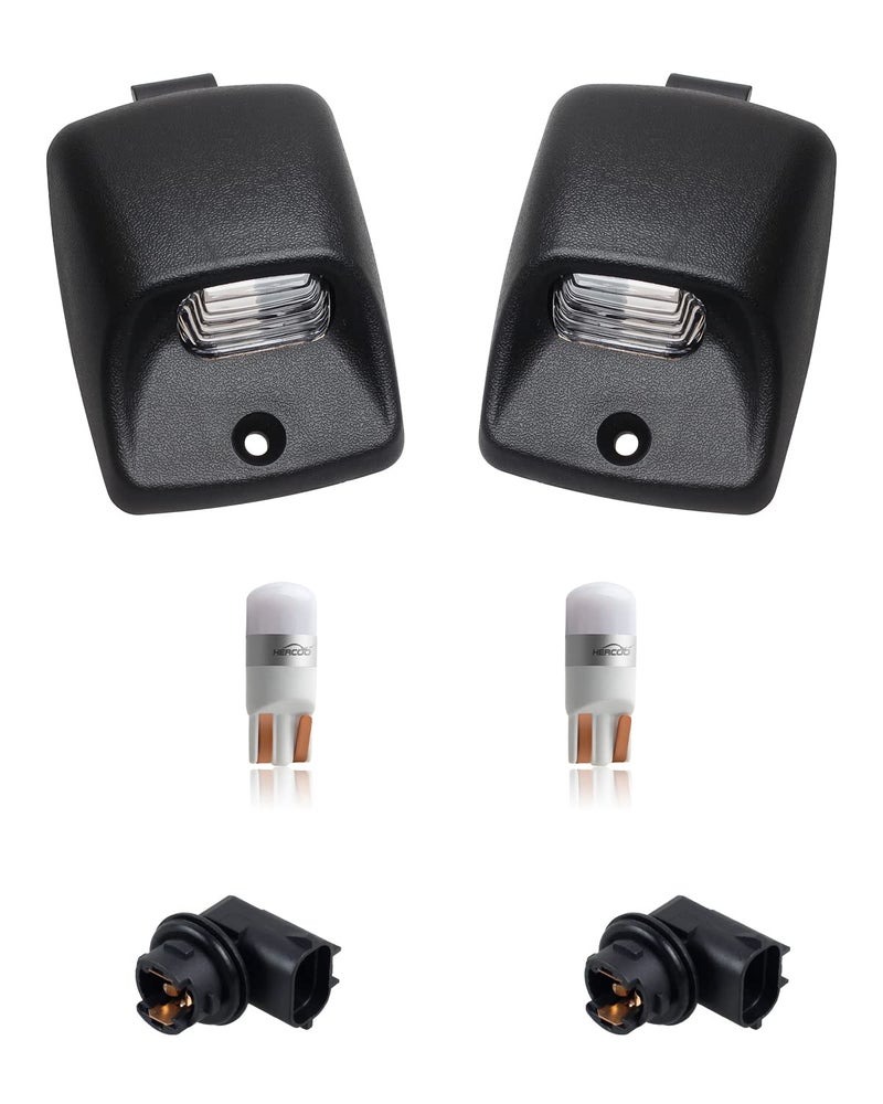 HERCOO LED License Plate Light Lens Tag Lights Rear Lamp Socket White Bulbs Assembly Compatible with Toyota Tundra 2002 to 2013 Tacoma 2005 to 2015 Pickup 6000k White